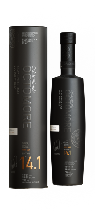 Octomore 14.1 Scottish Barley
5 years old, American-Whisky Fässer, 128.9 PPM
Single Malt Scotch Whisky, Bruichladdich