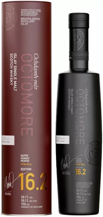 Bruichladdich Octomore 16.2 101.4 PPM
5 years old Oloroso, Bordeaux, Madeira und Moscatel Fässer
Single Malt Scotch Whisky
(limitiert vorhanden)
